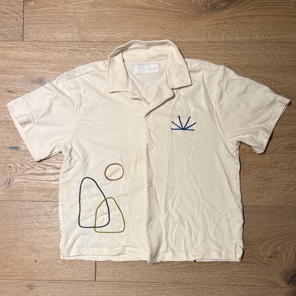 Zara Cream Casual Button-Down Shirt with Embroidery